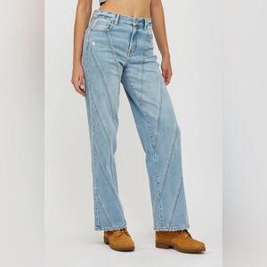 Hidden “Logan” High Rise Dad Jeans With Multi Diagonal Seams Size 28
